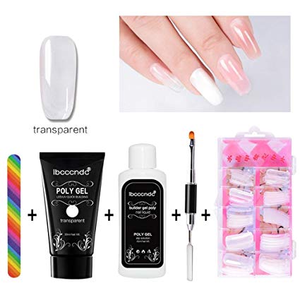 niceEshop(TM) Poly Gel Nail Extension Set,Quick Building Gel   Nail Tips Mold   Nail File   Poly UV Gel Nail Liquid Slip Solution   Poly Gel Nail Brush,Extension Poly Glue Manicure Tool