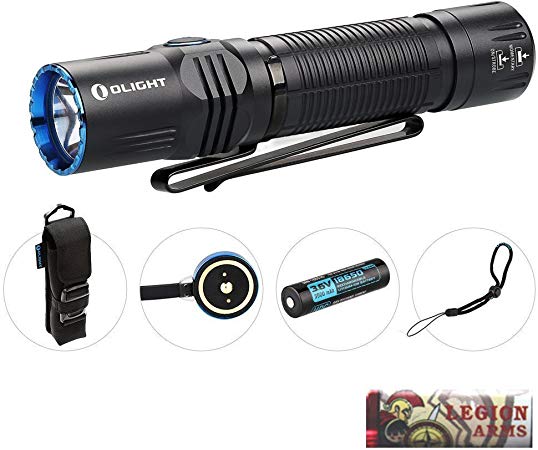 OLIGHT M2R Warrior Tactical Flashlight cree led 1500 Lumen with 10A HDC 3500mAh 18650 Rechargeable Battery, USB Magnetic Cable, Holster and LegionArms Sticker