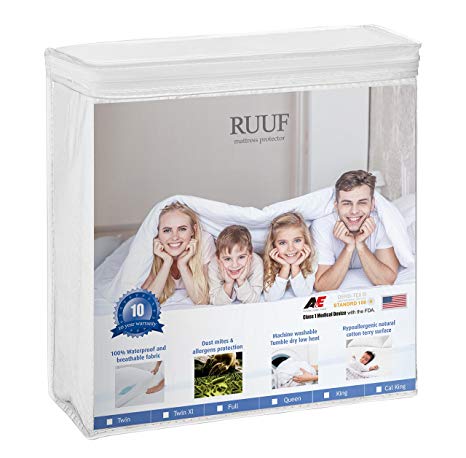 RUUF Mattress Protector, Premium Hypoallergenic Waterproof Mattress Protector, Vinyl Free, Deep Pocket Design, Full