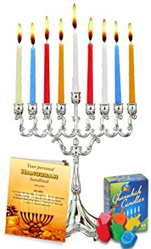 Complete Hanukkah Menorah Set! Menorah - Candles - Dreidels - Candle Magic Stick - Hanukkah Handbook