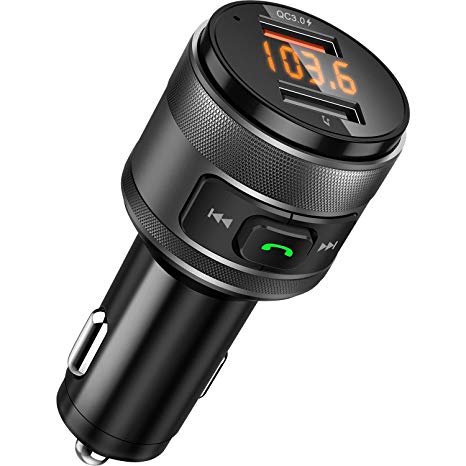 Vorstik FM Transmitter Bluetooth FM Transmitter for Car, QC 3.0 Wireless Radio Adapter with Hand-Free Calling, Dual USB Charger.
