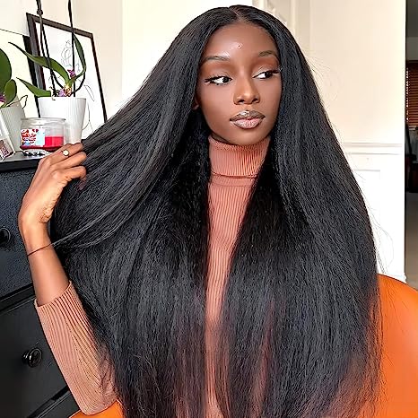 ISEE Wear and Go Glueless Wigs Human Hair Pre Plucked Kinky Straight Lace Front Wigs Human Hair No Glue 4X6 HD Lace Closure Yaki Straight Wigs Human Hair for Women 18 Inch