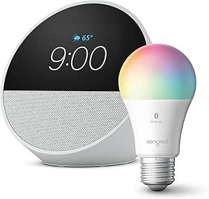 Echo Spot (2024 release) with Sengled LED Smart Light Bulb, Glacier White