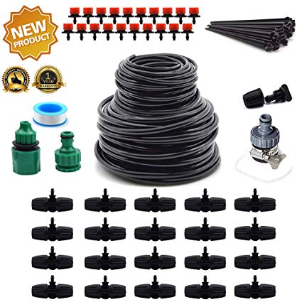 Flantor Garden Irrigation System,1/2" & 1/4" Blank Distribution Tubing Watering Drip Kit/Irrigation Kits Automatic Mist Irrigation Equipment Set for Garden Greenhouse, Flower Bed,Patio,Lawn