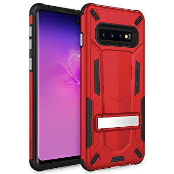 Zizo Transform Series Compatible with Samsung Galaxy S10 Plus Case Dual Layered with Built in Kickstand Slim and Shockproof Red Black