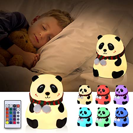Panda Gifts for Girls, GoLine Panda Night Light, Kids Toddler Night Light Portable, Christmas Birthday Gifts for Kids, Boys Girls, 7 Color USB Rechargeable Night Light Remote Control.