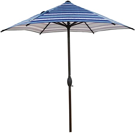 Abba Patio 7.5ft Patio Umbrella Outdoor Umbrella Patio Market Table Umbrella with Push Button Tilt and Crank for Garden, Lawn, Deck, Backyard& Pool, Dark Blue Stripe