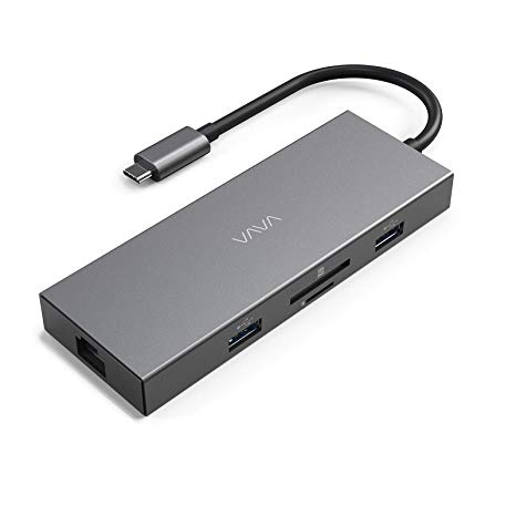 VAVA USB C Hub, All-in-1 USB C Adapter with 5 Gbps Ethernet Port, 100W PD Charging Port, 4K HDMI Port, SD/TF Card Reader, USB 3.0 Port for MacBook & USB C Laptops- Gray