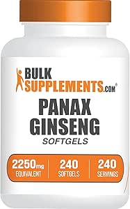 BulkSupplements.com Panax Ginseng Softgels - Panax Ginseng Supplement, Panax Ginseng Extract, 225mg of Panax Ginseng - Gluten Free, 1 Softgel per Serving, 240 Count (Pack of 1)