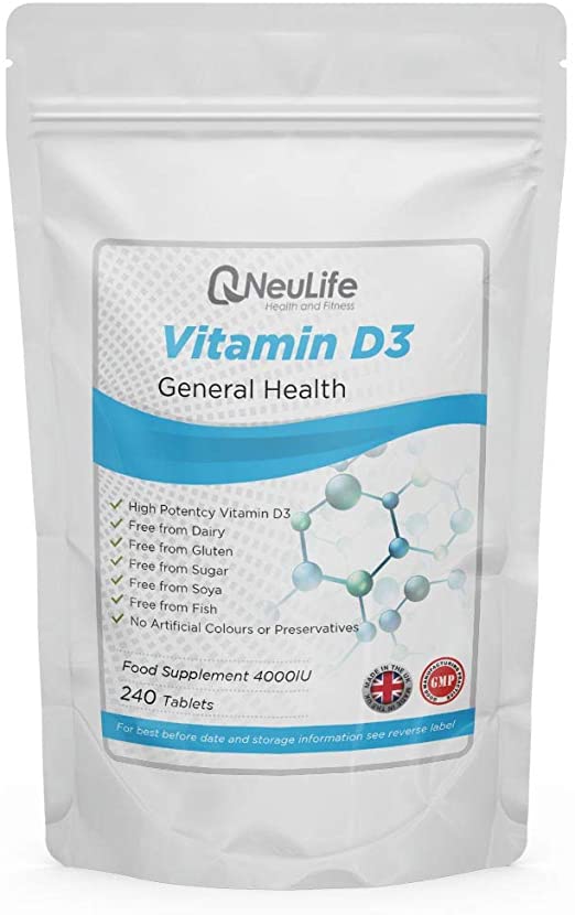 Vitamin D3 4000IU x 240 Tablets | High Strength, High Absorbtion Cholecalciferol | Supports Immune Function | Neulife Health & Fitness Supplements