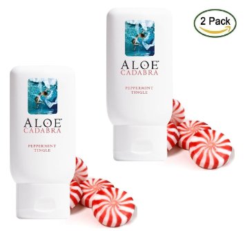 Aloe Cadabra Personal Pleasure Lube and Best Natural Vaginal Moisturizer Lubricant with 95% Organic Aloe Vera, Edible Flavored - Peppermint Tingle, 2.5 Ounce (Pack of 2)