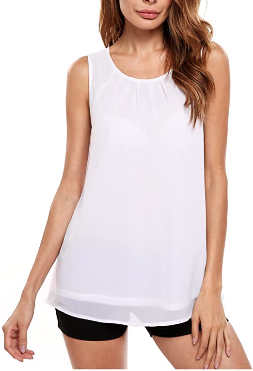 Beyove Womens Shell Tops Sleeveless Blouse Keyhole Chiffon Layered Tank Top