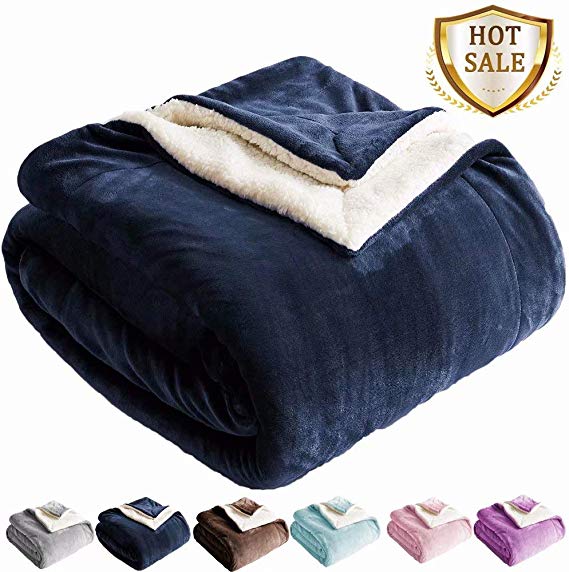 Shilucheng Sherpa Fleece Blanket Twin Size Navy Blue Plush Throw Blanket Super Fuzzy Soft & Warm Couch Blankets Microfiber All Seasons Winter(Twin,Navy Blue)