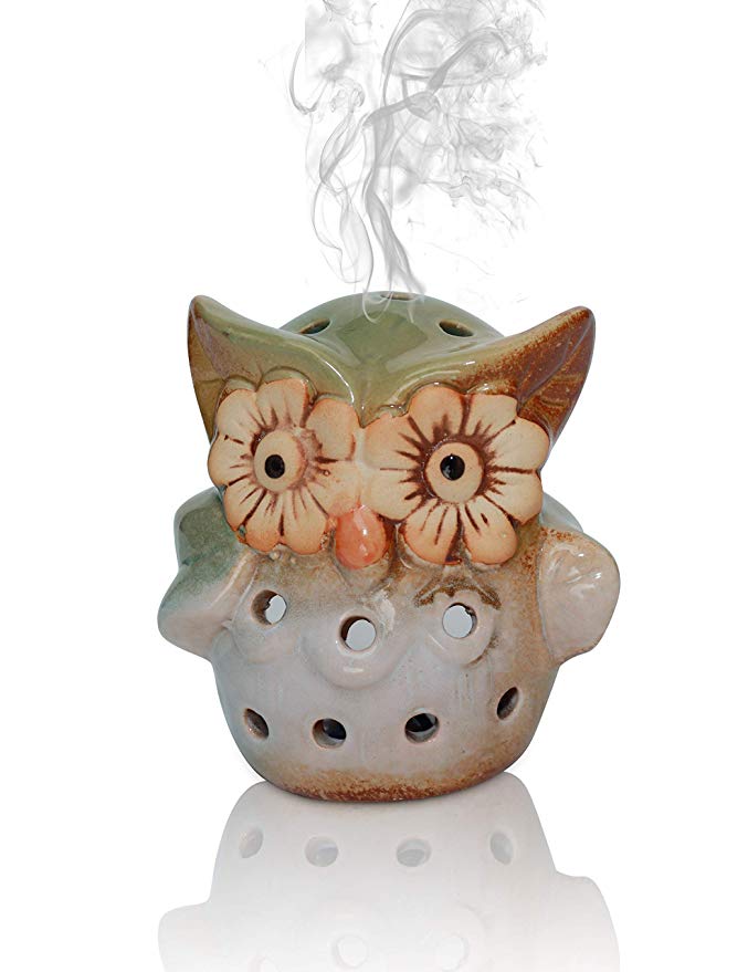Layssa Owl Statue Incense Holder Owl Gifts Incense Cones Holder Home Decor Incense Burner with Suitable for: Stick Incense, Cone Incense, Coil Incense (Green)