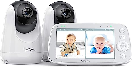 VAVA Baby Monitor with 2 Cameras, Split Screen 720P 5" HD Video Baby Monitor with Camera and Audio, IPS Screen, 900ft Range, 4500 mAh Battery, Two-Way Audio, One-Click Zoom, Night Vision