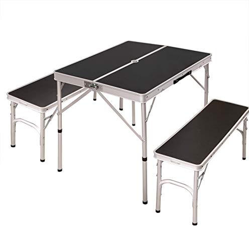 REDCAMP 3 Foot Folding Picnic Table with Benches, Adjustable Height Lightweight Portable Aluminum Camping Table for Outdoor BBQ, 36 x 24 inches