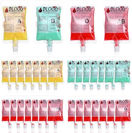 32 Pieces Halloween Blood Bags for Drinks Halloween Party Decorations Fake Blood Bag Reusable Drink Pouches for Halloween Vampire Hospital Nurse Graduation Theme Party Decorations Props