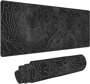 Topographic Mouse Pad,XL Large Gaming Mouse Pad,Black and White Topographic Contour Desk Mat,31.5 X 11.8 Inch Non-Slip Computer Keyboard Mouse Pad Map Lines Contour for Home Office Gaming Work