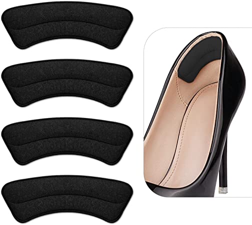 Heel Grips Liner Cushions Inserts for Loose Shoes, Heel Pads Snugs for Shoe Too Big Men Women, Filler Improved Shoe Fit and Comfort, Prevent Heel Slip and Blister (4 Pairs ) (Black)