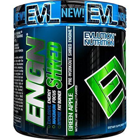 Evlution Nutrition ENGN SHRED Pre workout Thermogenic Fat Burner Powder, Energy, Weight loss, 30 Servings (Green Apple)