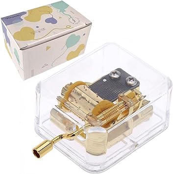 Fur Elise Music Box, Clear Gold Hand Crank Musical Box for Mom/Dad/Daughter/Son - Unique Best Gifts for Birthday Christmas Wedding Valentine's Day