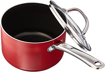 Farberware Buena Cocina Nonstick Sauce Pan/Saucepan with Lid, 3 Quart, Red