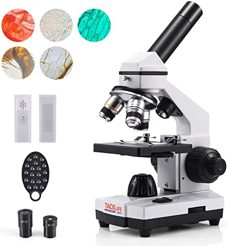 TACKLIFE 40X-1000X Microscope, Double LED Illumination/Dual Power source,&nbsp;School Lab Monocular Microscope with Wide-Field 10X &25X Eyepieces,10 Slides, Cellphone Adapter, for Kid/Student, Adult- MSP01