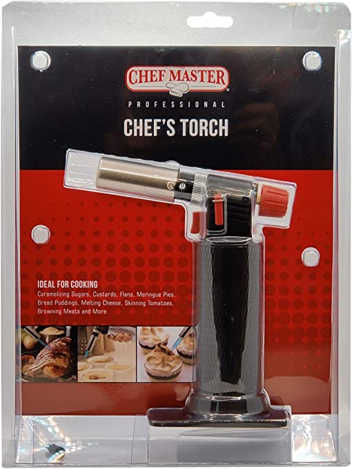 Chef Master 90268 Chef's Cooking Torch | Kitchen Blow Torch | Adjustable Flame | Self-Igniting Piezo Trigger Ignition | Easy and Safe Operation | Quick Refill | Ergonomic Design