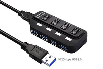 WOVTE 4 Ports USB 30 Hub with Individual Power Switches and LED Indicator for PC Computer Laptop Black