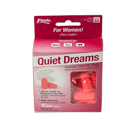 New! Quiet Dreams Comfort Foam Ear Plugs - 10 Pair   Carrying Case-special Length for Sleeping on Your Side (Salmon Color)