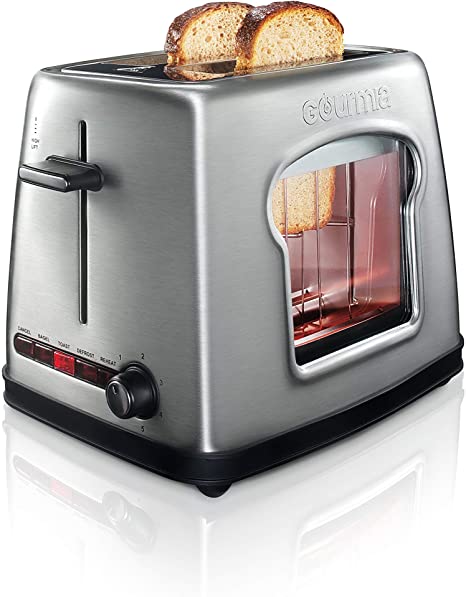 Gourmia GWT430 Wide Mouth 2 Slice Bread & Bagel Toaster - See Through Window - 4 Preset Settings - 6 Browning Levels