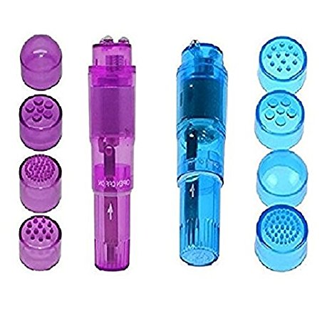 2Pc Pocket Rocket Mini Beauty Facial Massager Full Body Relax Toy 4 Heads Purple and Blue