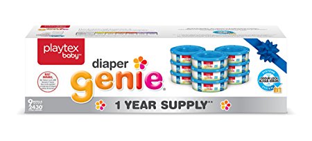 Playtex Baby Diaper Genie Diaper Pail System Refill Liners, 1 Year Supply (9-Pack) of Liners