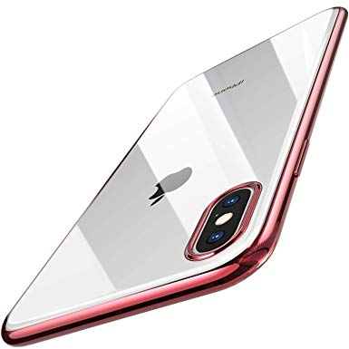 TOZO for iPhone Xs Max Case 6.5 Inch (2018) Premium Clear Soft TPU Gel Ultra-Thin [Slim Fit] Transparent Flexible Cover for iPhone Xs Max with [Space Rose Gold Plating Edge]