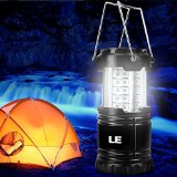 LE Portable LED Camping Lantern Flashlights 30 LEDs Battery Powered Water Resistant Home Garden and Camping Lanterns for Hiking Emergencies Hurricanes LED Camping Lantern Black Collapsible
