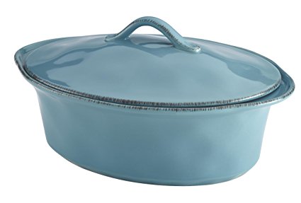 Rachael Ray Cucina Stoneware 3-1/2-Quart Oval Casserole, Agave Blue