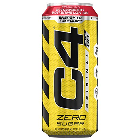 Cellucor C4 Original Carbonated Zero Sugar Energy Drink, Pre Workout Drink   Beta Alanine, Sparkling Strawberry Watermelon Ice, 16 Ounce Cans (Pack of 4)