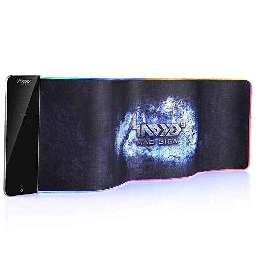 Mouse Pad, MAD GIGA Extra Large Gaming Mat with Wireless Charging Professional RGB LED Lighting Gaming Mouse Pad Smooth Surface Non-Slip Rubber Mouse Pad