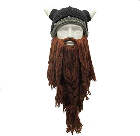 AOLVO Viking Beard Hat, Original Barbarian Looter Knit Beard Hat One Size Fits All