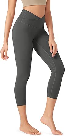 ODODOS Women's Cross Waist Yoga Leggings with Inner Pocket, 23"/25"/28" Gathered Crossover Workout Yoga Pants