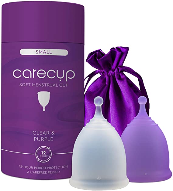 CareCup Menstrual Cups - Set of 2 Reusable Period Cups - Premium Design with Soft, Flexible, Medical-Grade Silicone   1 Storage Bag (2 Small Cups)