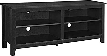 Furniture Minimal Farmhouse Wood Universal Stand for TV's up to 64" Flat Screen Living Room Storage Shelves Cabinet Entertainment Center, 58 Inch, Black