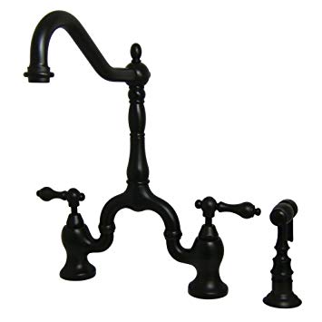 Kingston Brass KS7755ALBS English Country Kitchen Faucet with Brass Sprayer, Oil Rubbed Bronze