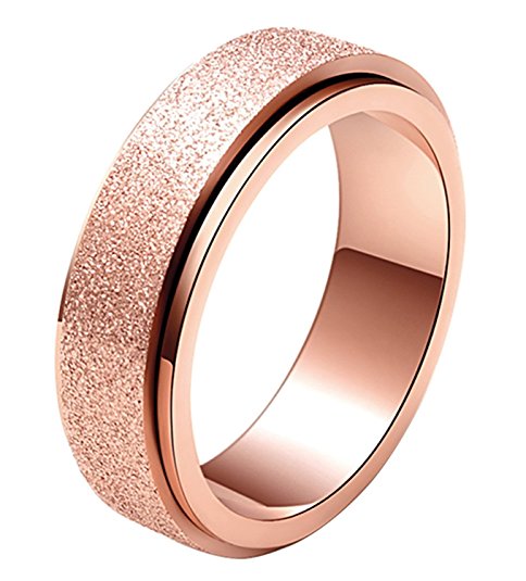 ALEXTINA Women's 6MM Fashion Stainless Steel Spinner Ring Sand Blast Finish Rose Gold Rainbow (4 Styles)