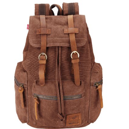 BESTOPE Unisex Canvas Backpack Rucksack Vintage Backpack Casual School Hiking Travel Backpack with Leather Strap