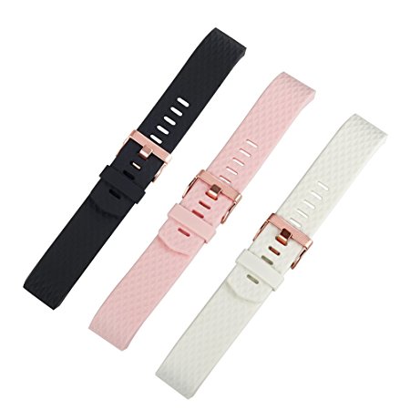 For Fitbit Charge 2 Bands Accessories, Wearlizer Silicone Replacement Strap For Fitbit Charge 2 Special Edition Lavender Rose Gold, Pack of 3 Colors Black White Pink