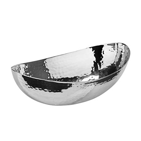 Elegance 72650 Hammered Stainless Steel Oval Bowl, 8.25", Silver