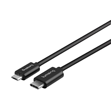 Lumsing Reversible Design Hi-speed Micro USB 3.1 Type C Male to Standard Type Micro B USB 2.0 Male Cable for Apple New Macbook 12 Inch, Nokia N1 and Other Type-C Supported Devices(Black)