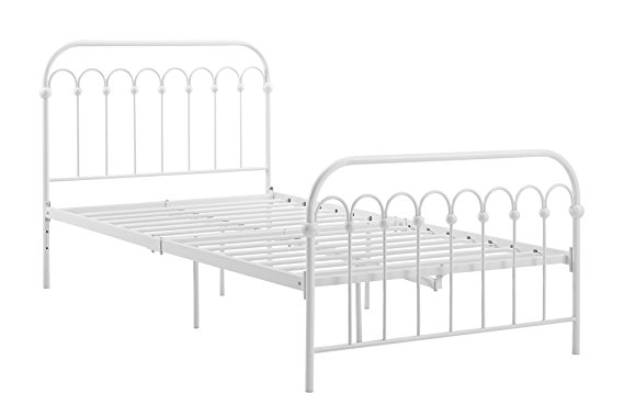 Novogratz Bright Pop Metal Bed, Adjustable Height for Underbed Storage (6.5" or 11"), Metal Slats Included, Twin, White