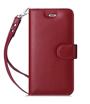 iPhone 6S Plus Case, iPhone 6 Plus Case, FYY [Top-Notch Series] Premium Genuine Leather Wallet Case Stand Cover for iPhone 6/6S Plus (5.5 inch) Wine Red